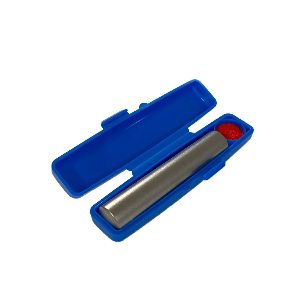 【チタンの印鑑】 丸棒/ブラストチタン シルバー ソフト印鑑ケース付 青