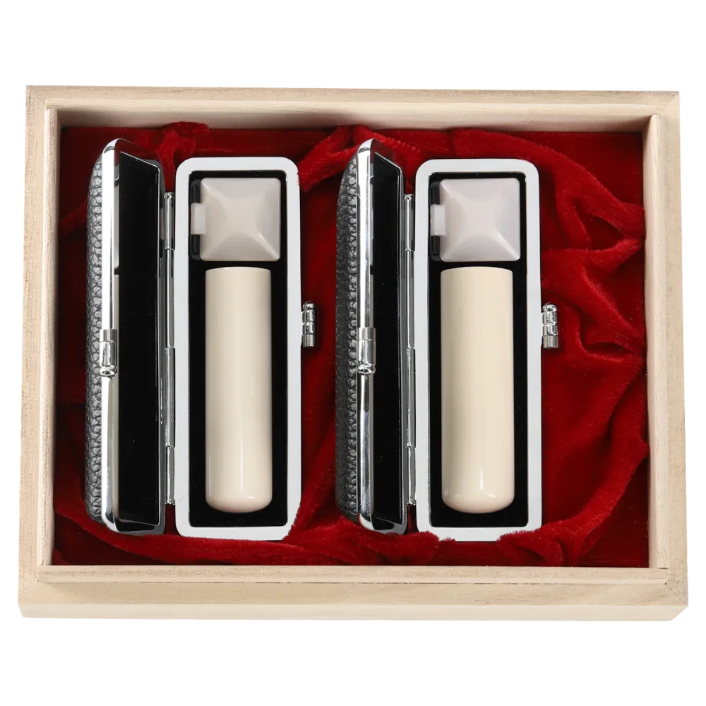 古代の印鑑】 マンモス 2本セット 18mm 16.5mm 高級桐箱 もみ革印鑑